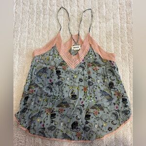 Zadig & Voltaire Gray Camisole with Pink Lace Trim